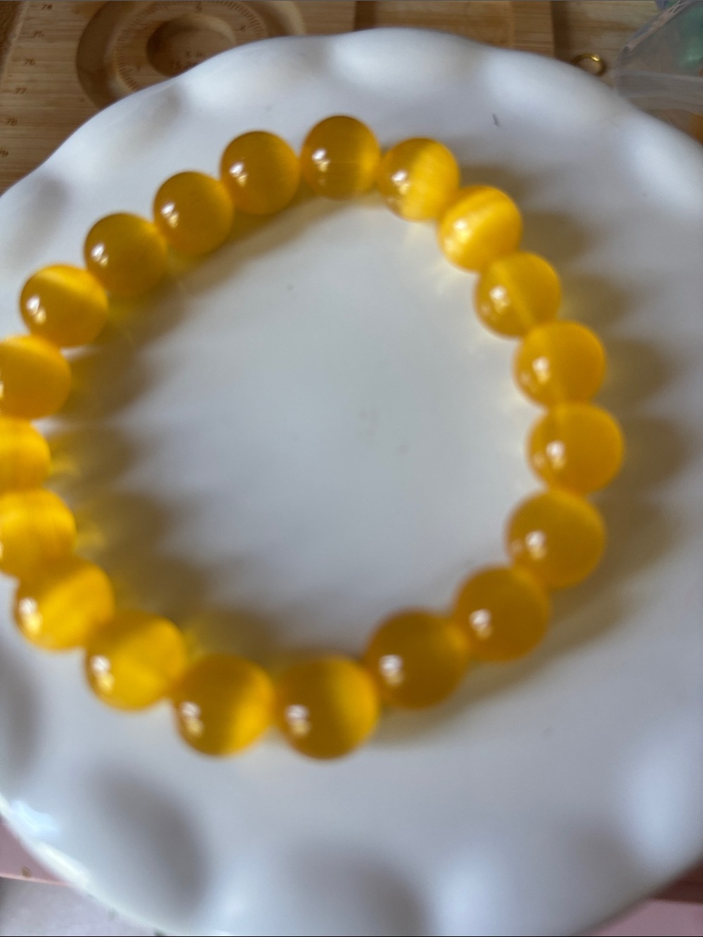 Yellow Cat Eye 10mm Beaded Stretch Bracelet -